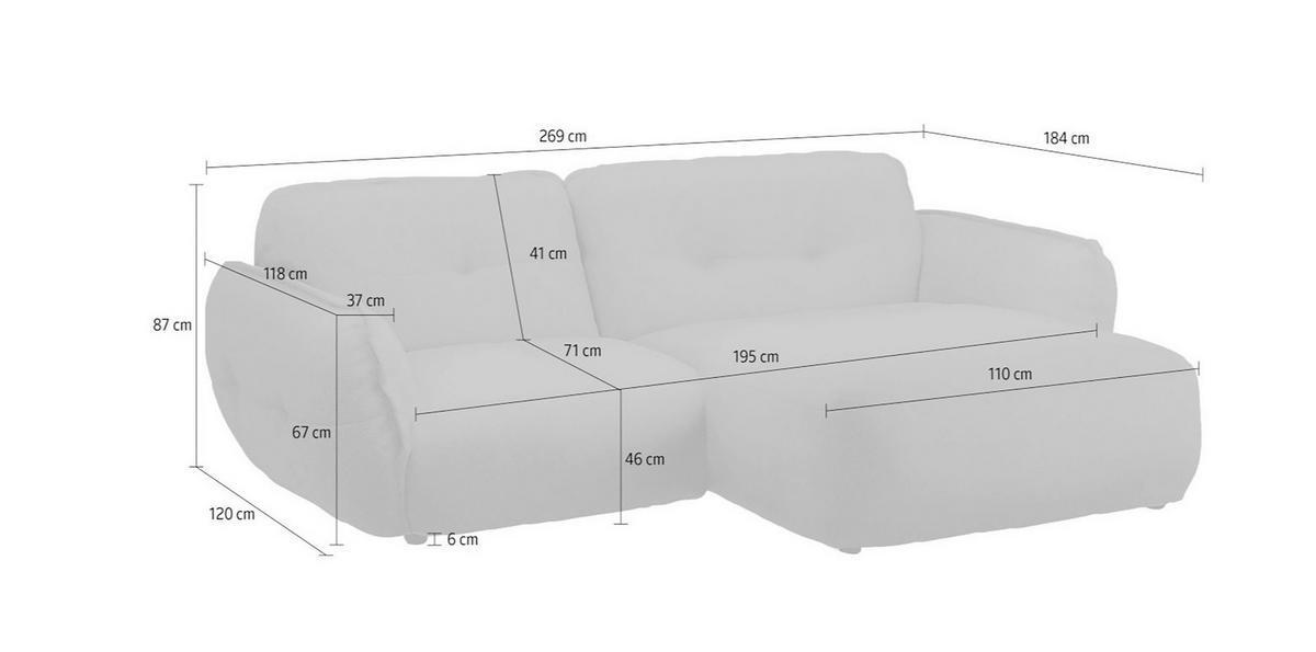 ECKSOFA BE FLUFFY Anthrazit Chenille  - Anthrazit/Schwarz, MODERN, Kunststoff/Textil (269/184cm) - Trendmanufaktur