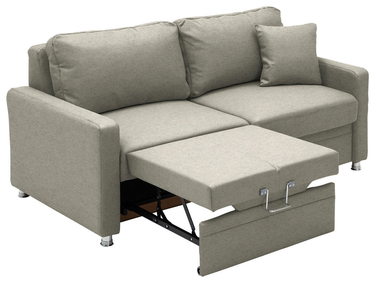SCHLAFSOFA Chenille Greige  - Chromfarben/Greige, KONVENTIONELL, Textil/Metall (186/90/100cm) - Beldomo Style