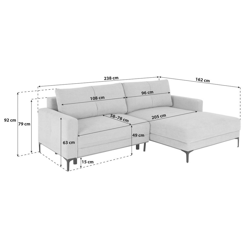 Thumbnail - Ondega Ecksofa, Hellgrau, Textil, 4-Sitzer, Füllung: Schaumstoff, L-Form, 238x162 cm, Stoffauswahl, Wohnzimmer, Sofas & ...