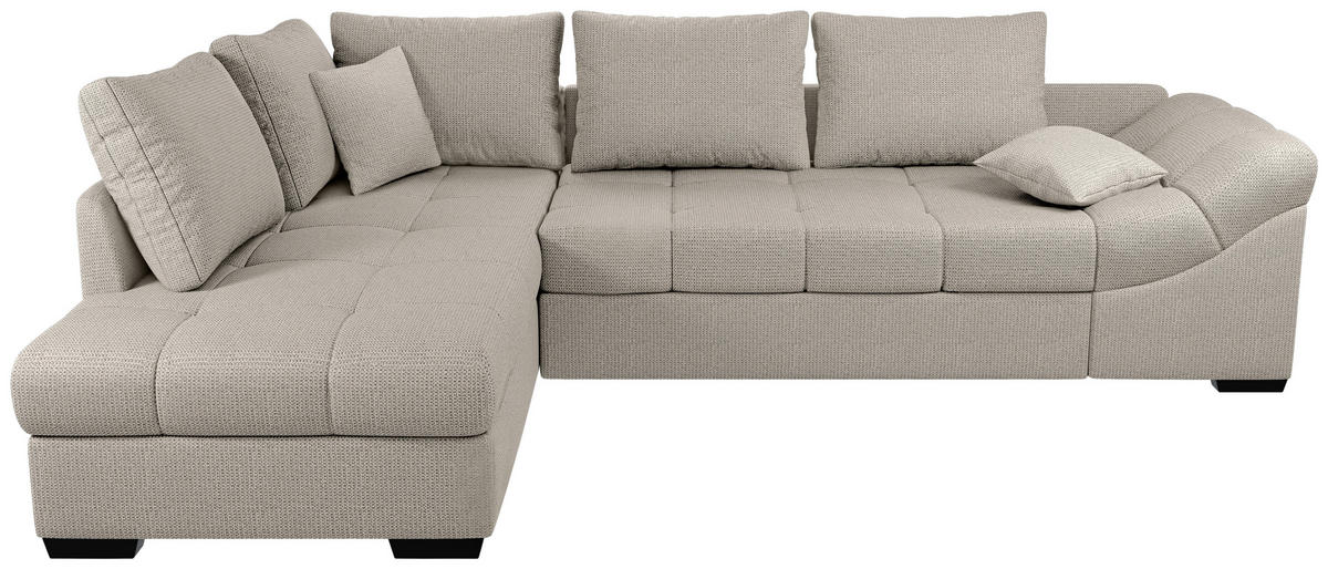 ECKSCHLAFSOFA in Chenille Beige  - Beige/Schwarz, MODERN, Holz/Textil (202/298cm) - MID.YOU