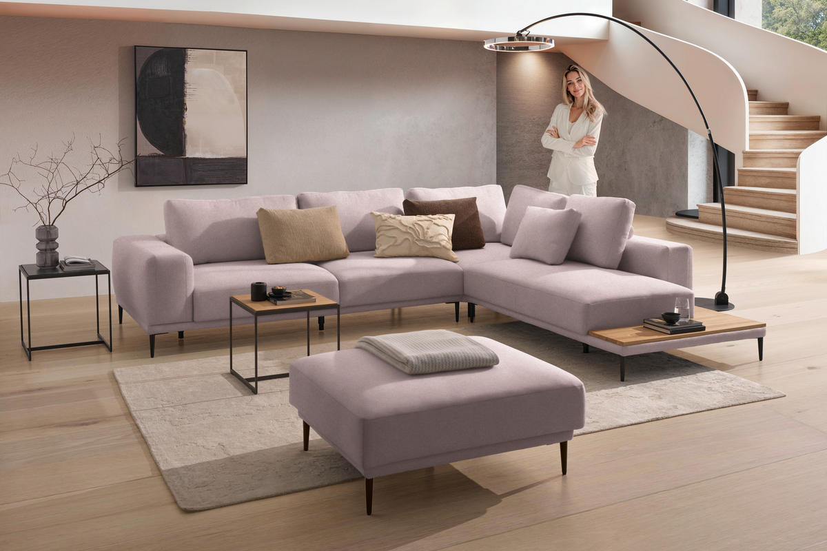 ECKSOFA  in Leinwand Altrosa  318/271 cm  - Schwarz/Altrosa, Design, Textil/Metall (318/271cm) - Belluti