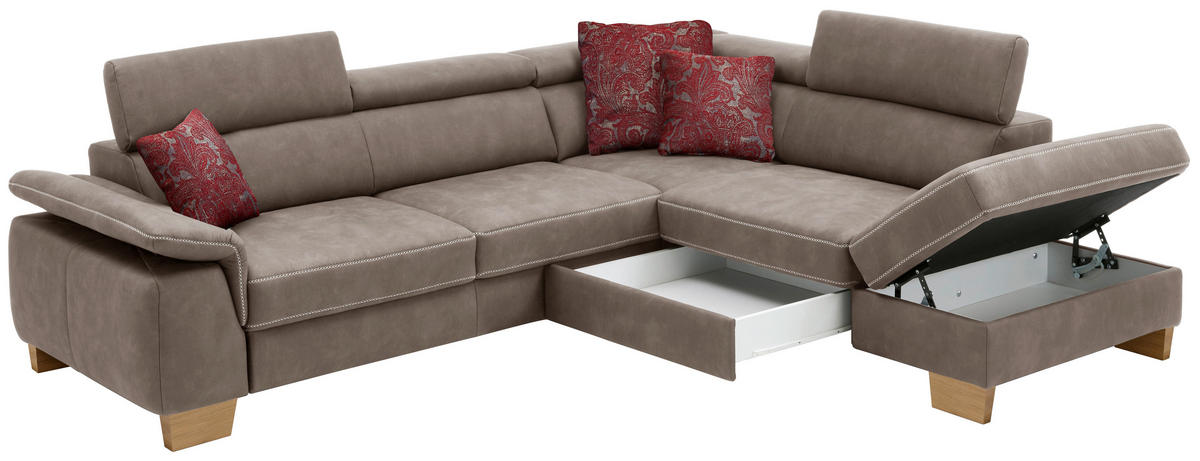 ECKSOFA in Mikrofaser Dunkelbraun  - Eichefarben/Dunkelbraun, Natur, Holz/Textil (273/226cm) - Beldomo System