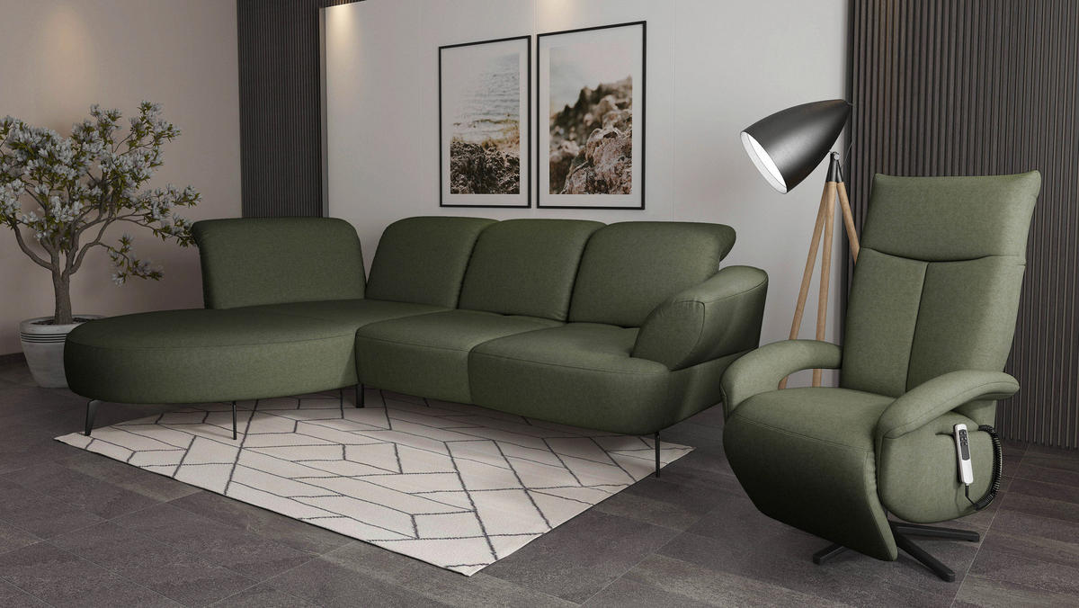 ECKSOFA DANCE E Olivgrün Flachgewebe  - Schwarz/Olivgrün, MODERN, Textil/Metall (208/313cm) - Sit & More
