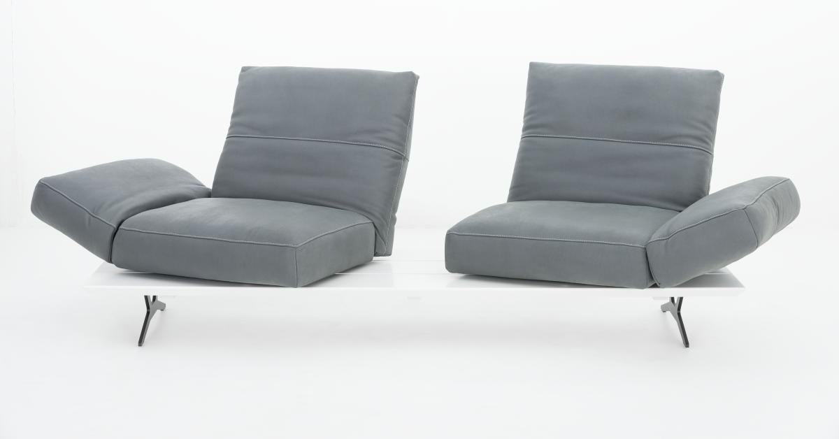 2,5-SITZER Echtleder Grau, Weiß  - Hellgrau/Weiß, Design, Leder/Metall (228/97/85cm) - Ambiente