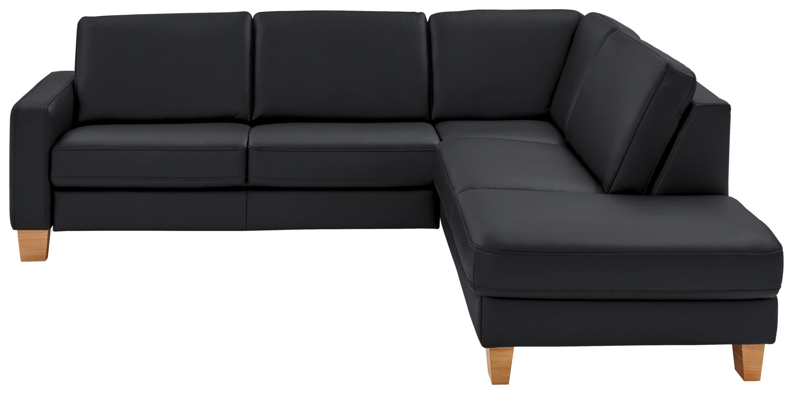 ECKSOFA in Echtleder Anthrazit  - Eiche Bianco/Anthrazit, Natur, Leder/Holz (257/235cm) - Valdera