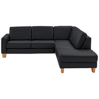 ECKSOFA in Echtleder Anthrazit  257/235 cm  - Eiche Bianco/Anthrazit, Natur, Leder/Holz (257/235cm) - Valdera