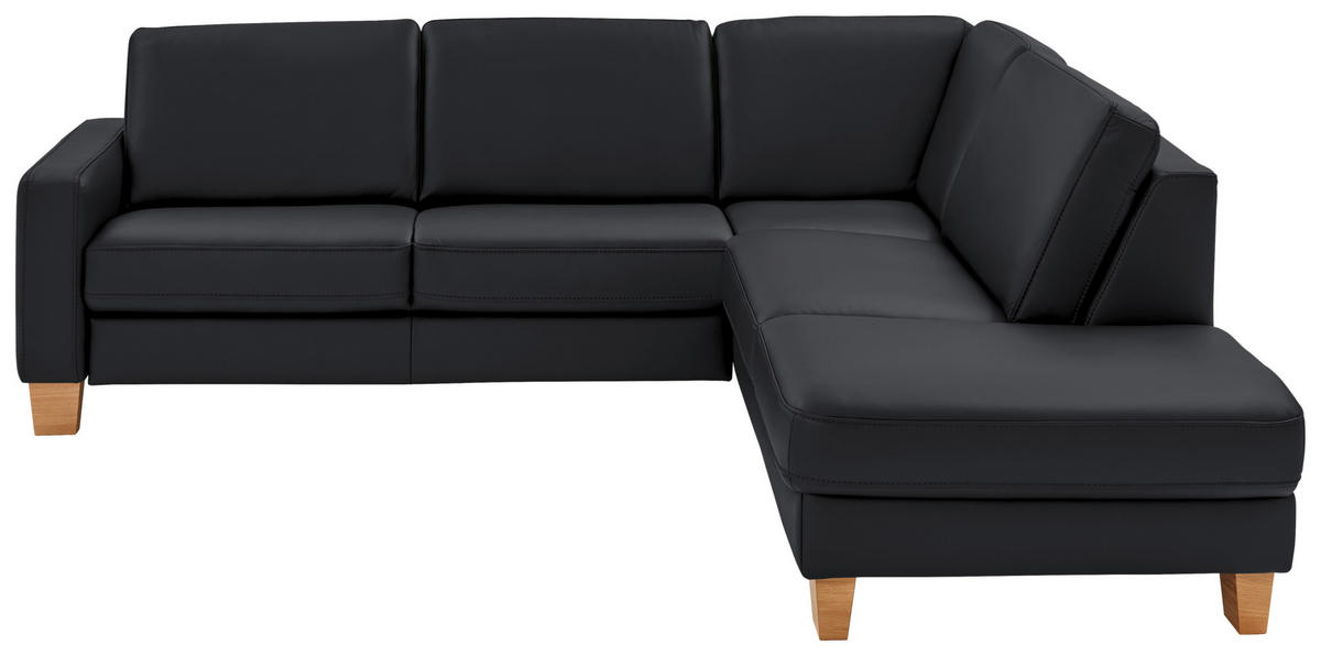 ECKSOFA in Echtleder Anthrazit  257/235 cm  - Eiche Bianco/Anthrazit, Natur, Leder/Holz (257/235cm) - Valdera