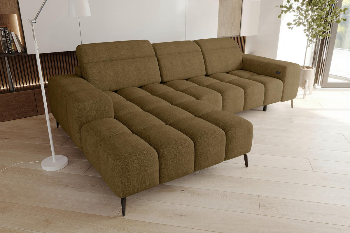 ECKSOFA Olivgrün Flachgewebe Rücken echt, Kopfteilverstellung, Sitztiefenverstellung  - Schwarz/Olivgrün, KONVENTIONELL, Kunststoff/Textil (171/273cm) - Carryhome