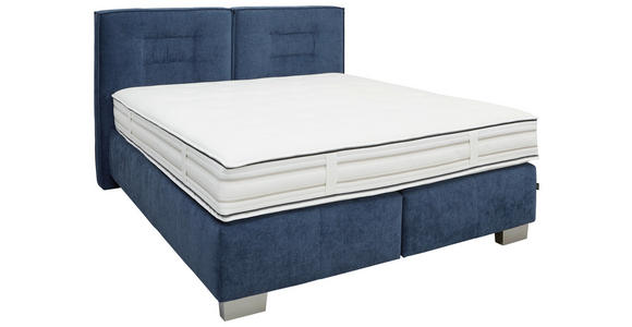 BOXSPRINGBETT 200/200 cm  in Dunkelblau  - Chromfarben/Dunkelblau, KONVENTIONELL, Textil/Metall (200/200cm) - Dieter Knoll