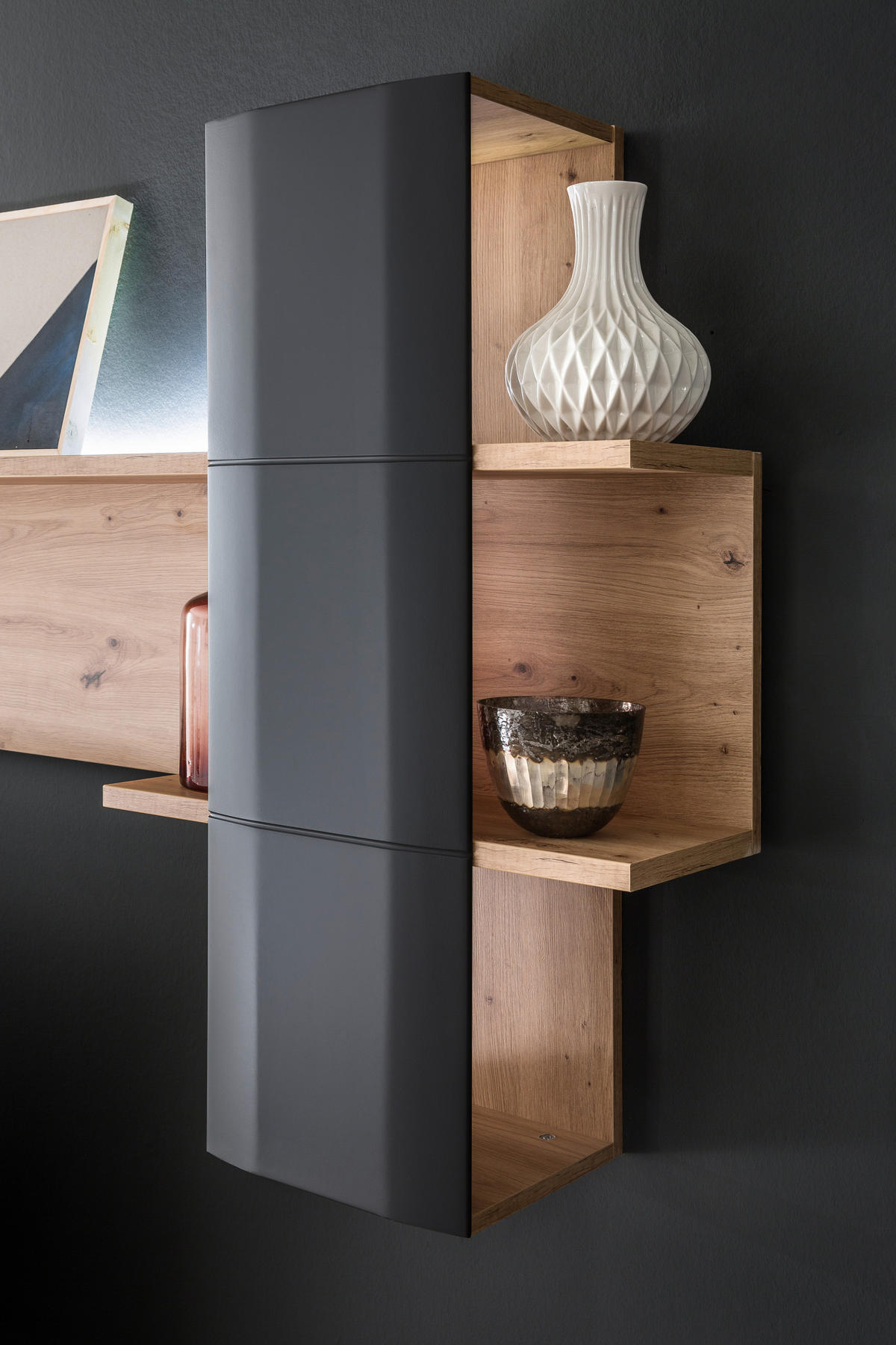 WOHNWAND  in Anthrazit, Klar, Eichefarben  310/198/50 cm  - Klar/Eichefarben, Design, Glas/Holzwerkstoff (310/198/50cm) - Livetastic