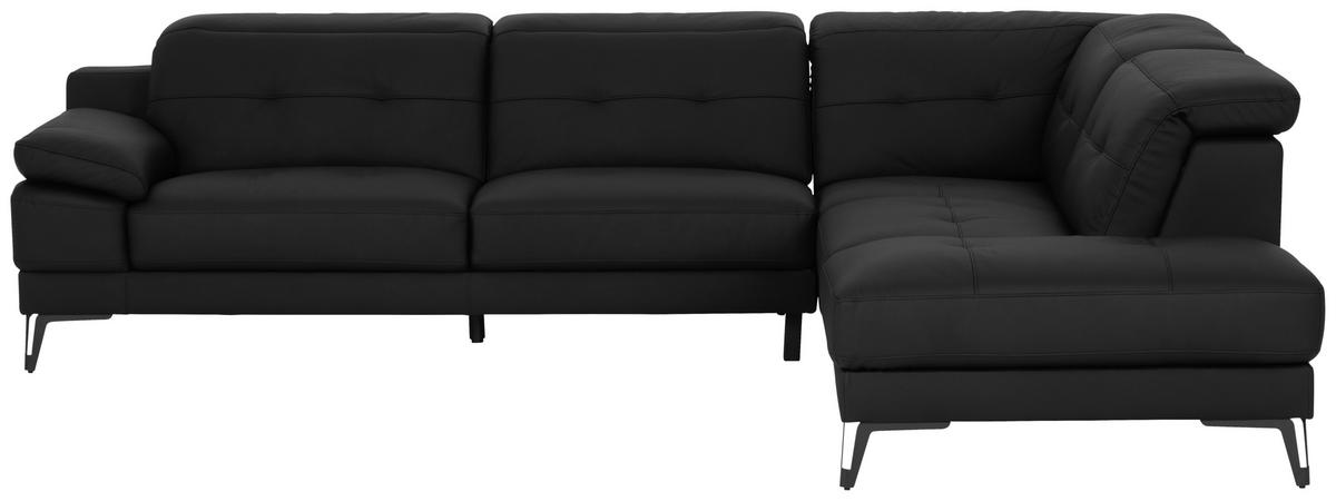 ECKSOFA Schwarz Echtleder  - Schwarz, MODERN, Leder/Metall (287/224cm) - MID.YOU