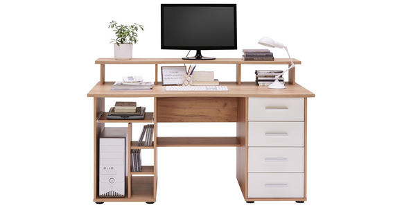 COMPUTERTISCH Eichefarben, Weiß - Eichefarben/Silberfarben, KONVENTIONELL, Kunststoff (150/93/73cm) - Cantus