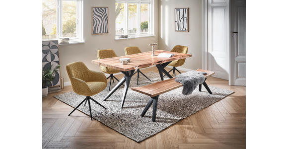 ARMLEHNSTUHL  Sitzfläche 360° drehbar, automatische Rückholfunktion Leinenoptik  - Schwarz/Orange, Design, Textil/Metall (64/84/61cm) - Novel