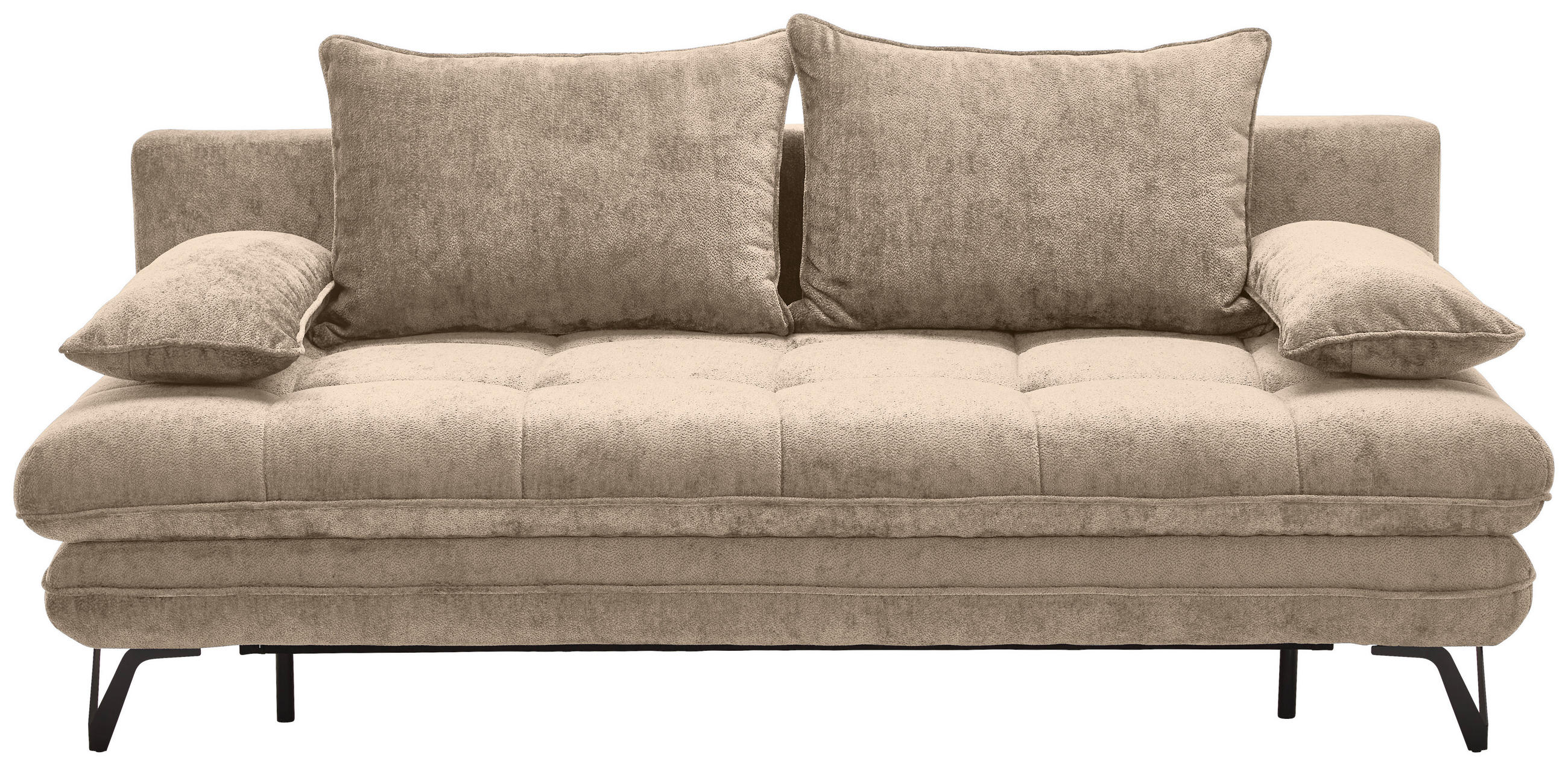 SCHLAFSOFA Italia Samt Beige  inkl. Rückenkissen, Armlehnenkissen, Schlaffunktion, Rücken echt  - Beige/Schwarz, Design, Textil/Metall (205/79-96/85cm) - Novel