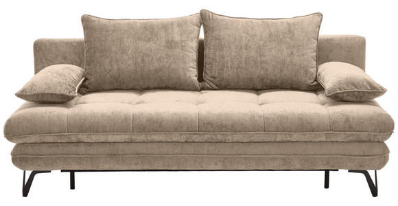 SCHLAFSOFA Italia Samt Beige  inkl. Rücken echt, Schlaffunktion, Armlehnenkissen, Rückenkissen  - Beige/Schwarz, Design, Textil/Metall (205/79-96/85cm) - Novel