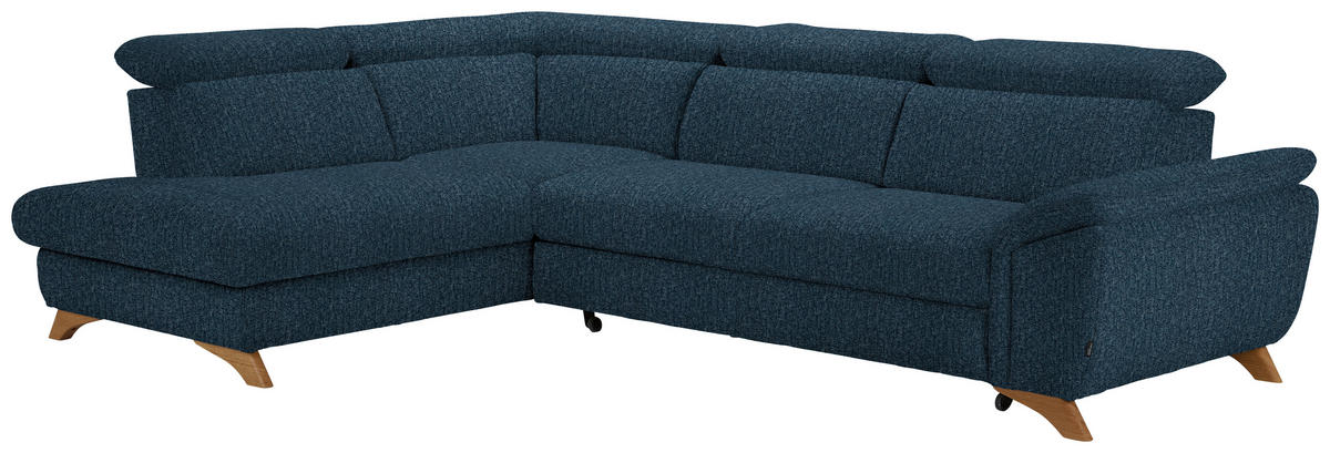 ECKSOFA in Chenille Blau  - Blau/Eichefarben, Modern, Holz/Textil (212/287cm) - Valnatura