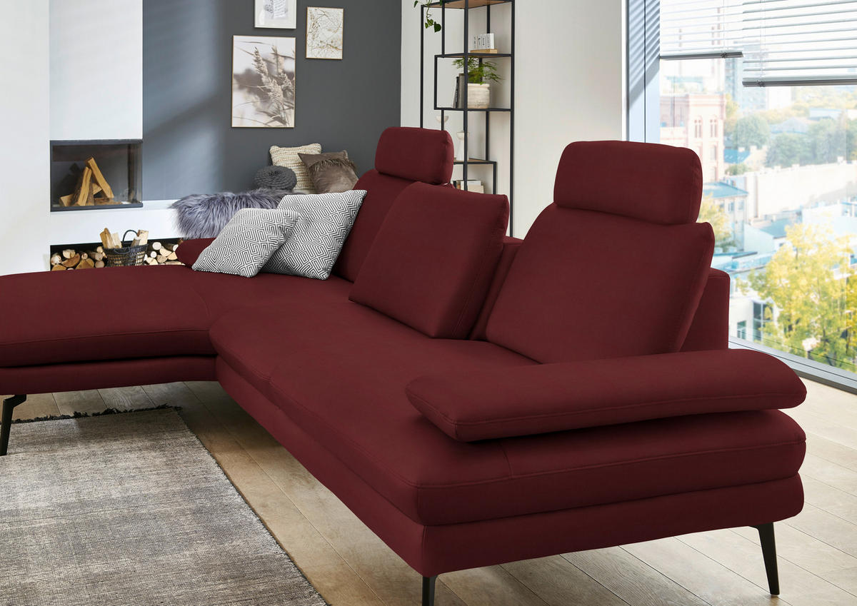 ECKSOFA in Echtleder Rot  180/310 cm  - Rot/Schwarz, Design, Leder/Metall (180/310cm) - Dieter Knoll