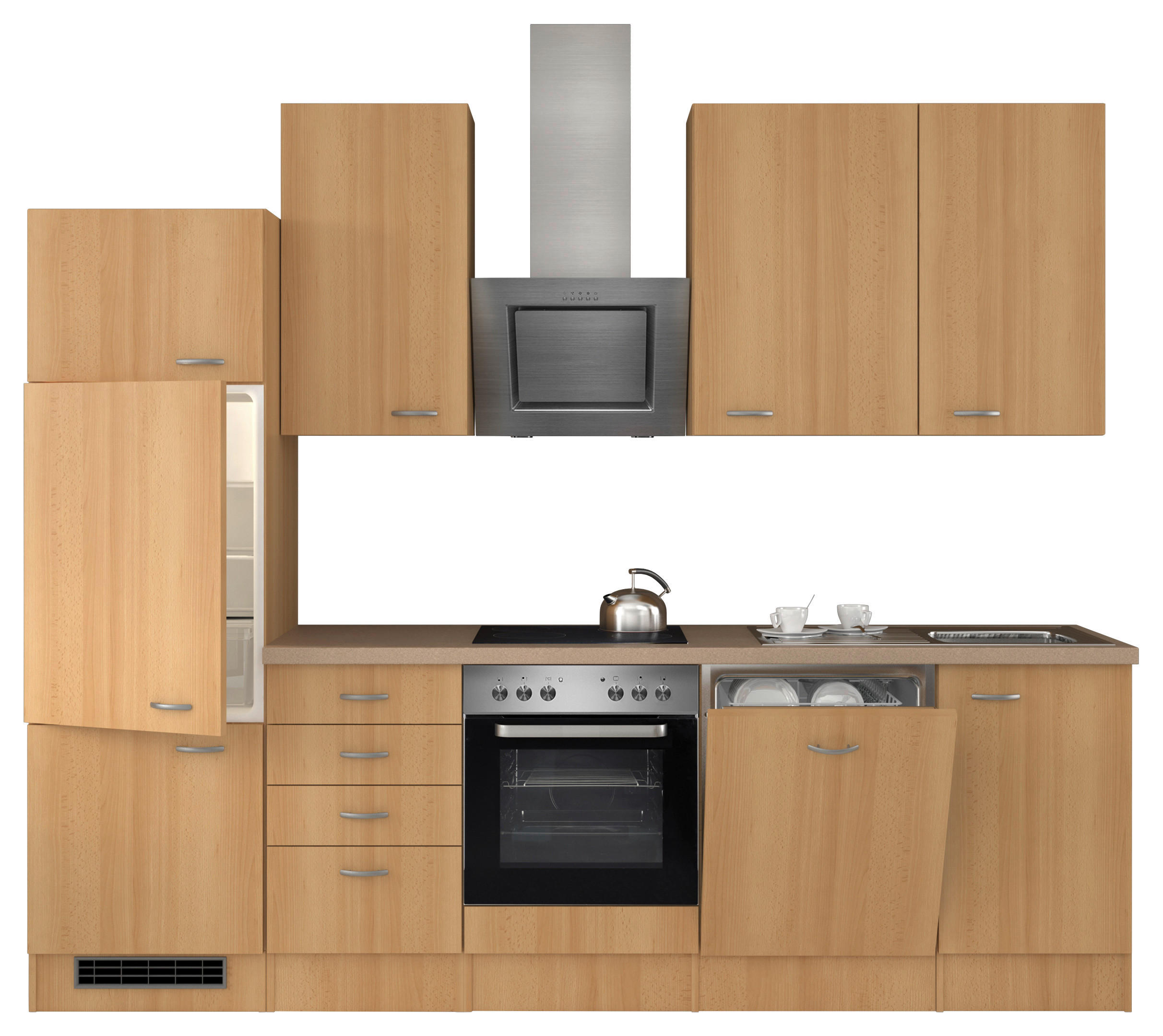 KÜCHENBLOCK 280 cm in Buchefarben - Edelstahlfarben/Beige, MODERN, Holzwerkstoff/Kunststoff (280cm) - FlexWell