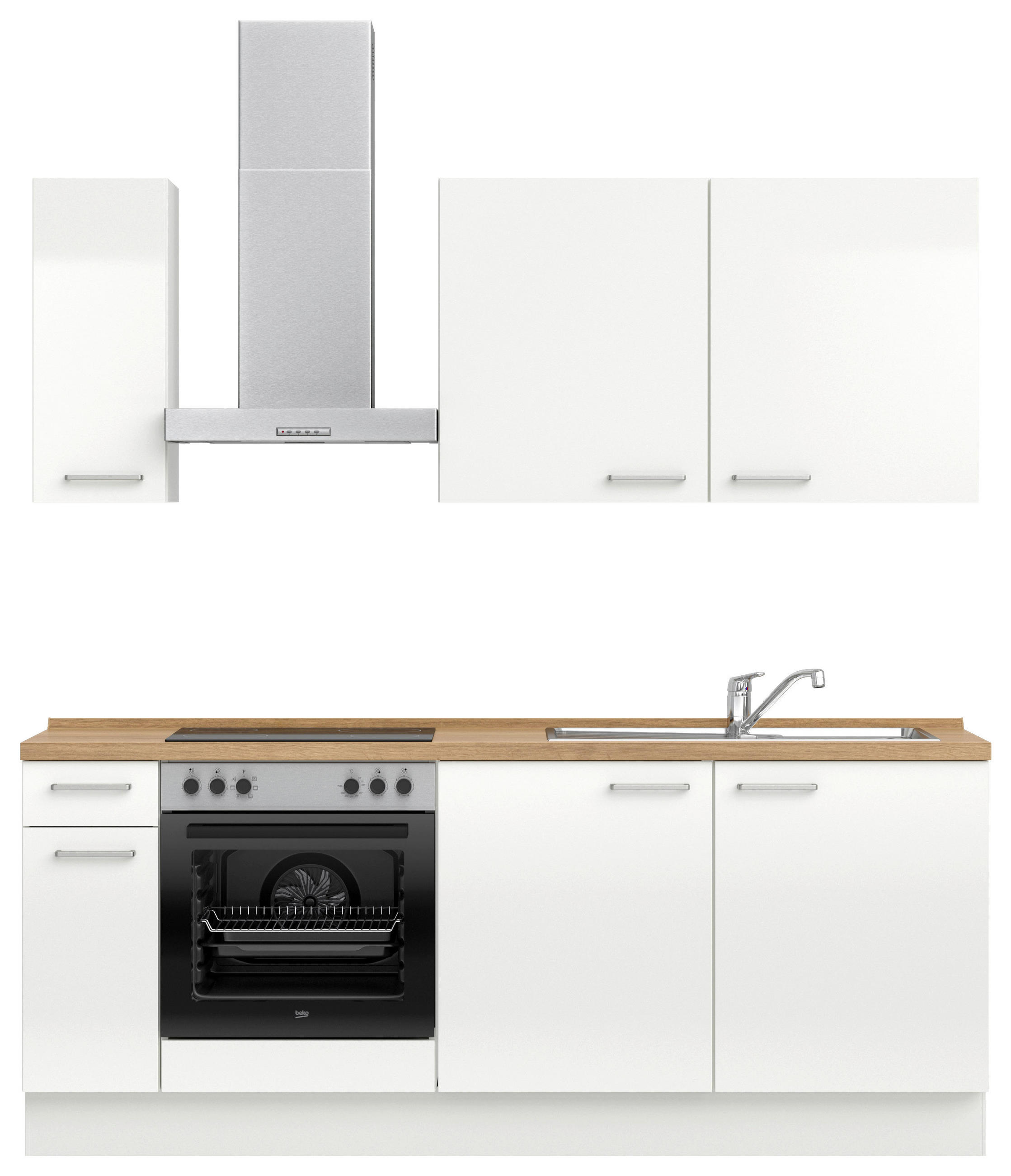 KÜCHENLEERBLOCK 210 cm   in Eichefarben, Weiß Hochglanz  - Edelstahlfarben/Eichefarben, MODERN, Holzwerkstoff/Metall (210cm) - Nobilia