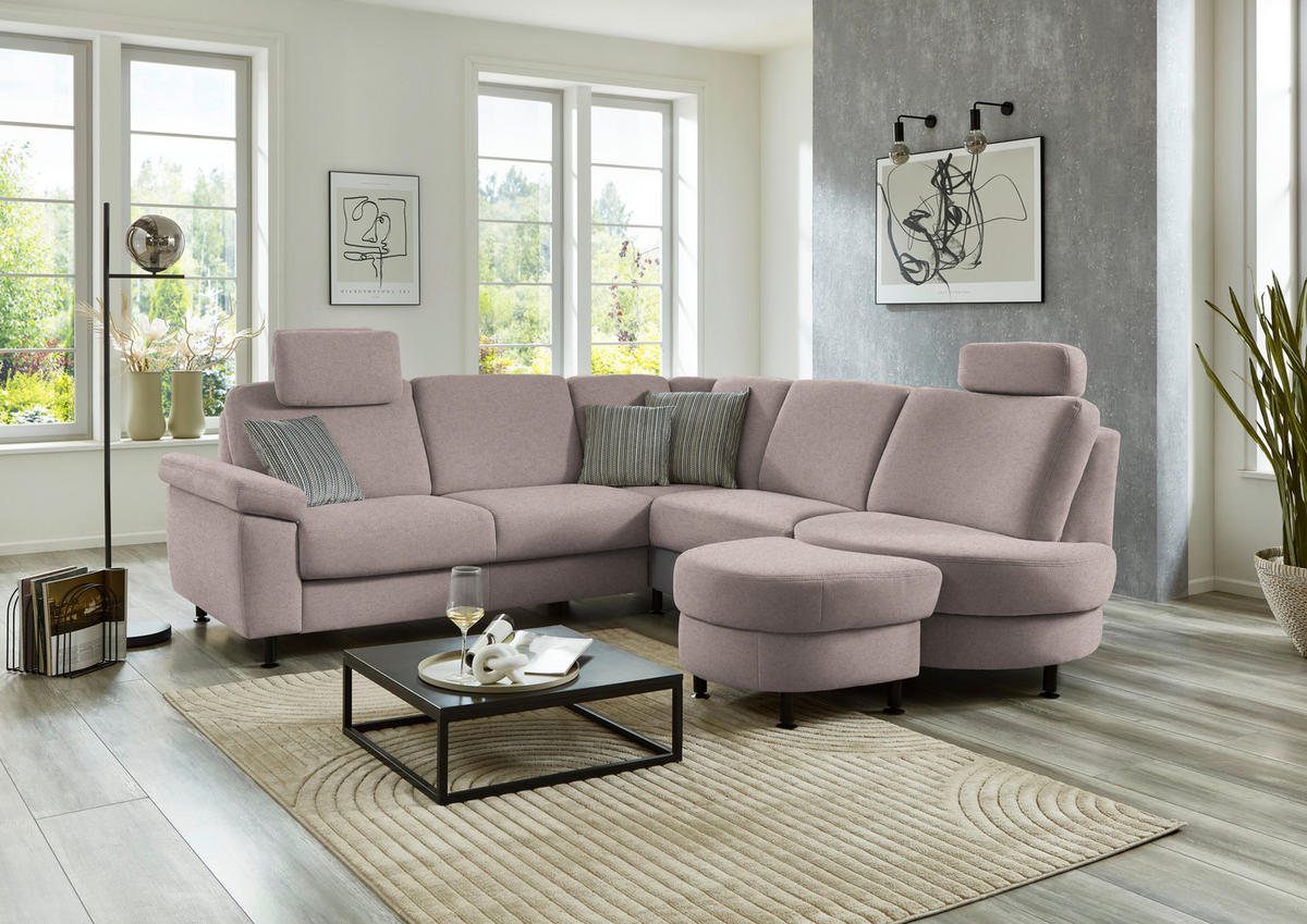 ECKSOFA Flachgewebe Rosa  - Schwarz/Rosa, Konventionell, Textil/Metall (248/252cm) - Beldomo Comfort