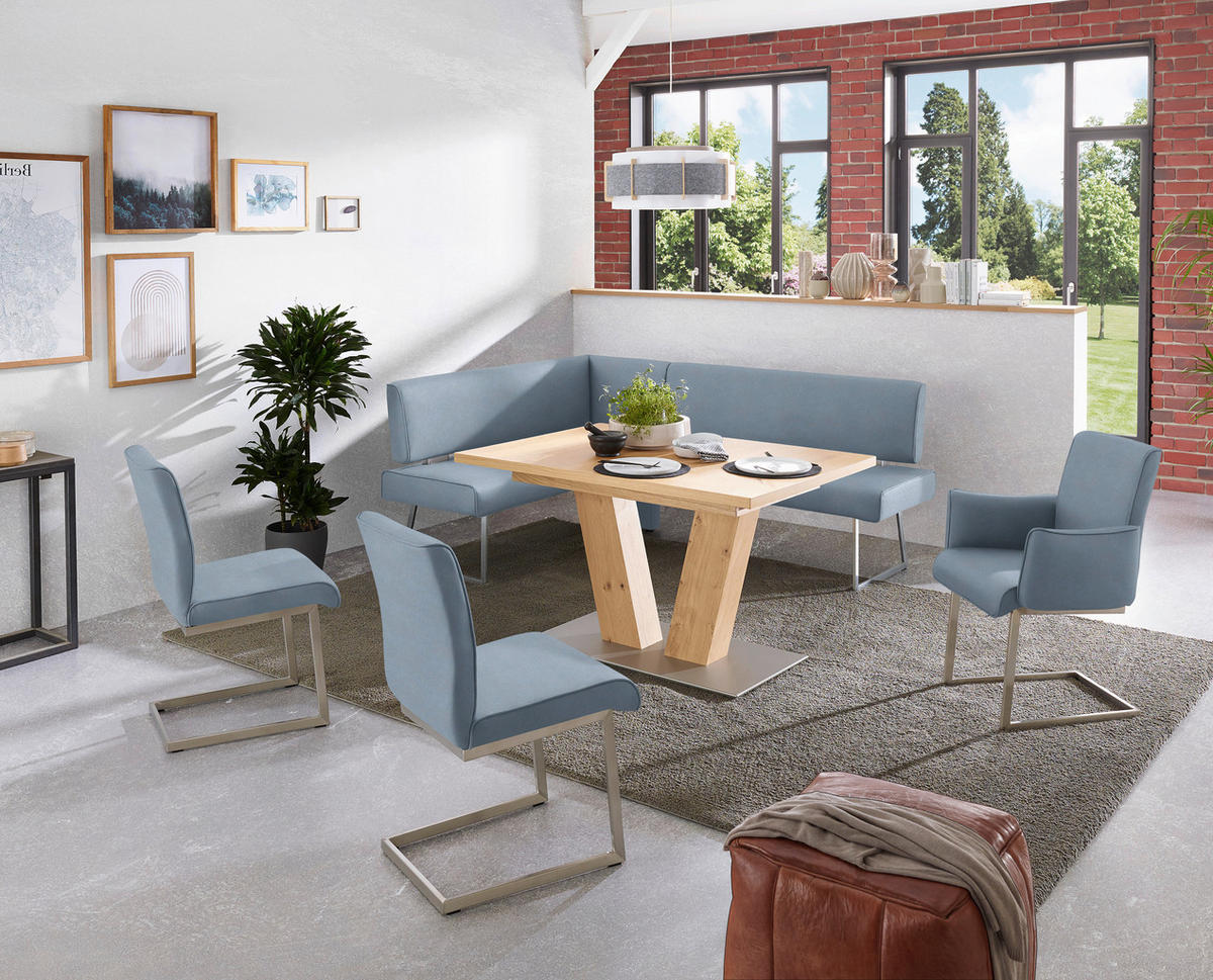 ECKBANK 137/208 cm  in Blau, Edelstahlfarben  - Blau/Edelstahlfarben, Design, Textil/Metall (137/208cm) - Dieter Knoll