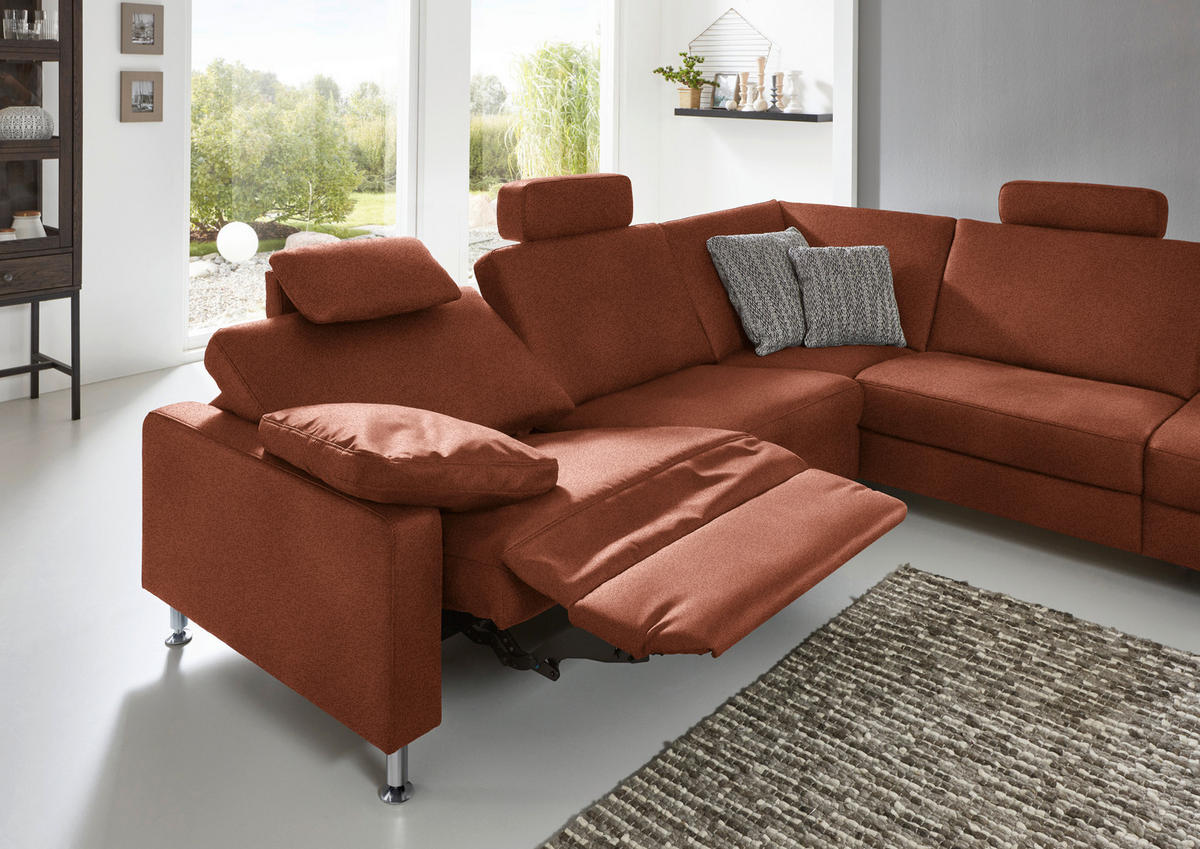 ECKSOFA in Mikrofaser Rotbraun  - Rotbraun/Alufarben, Design, Textil/Metall (275/242cm) - Dieter Knoll