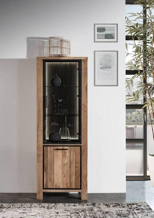 VITRINE in massiv Akazie Akaziefarben  - Schwarz/Akaziefarben, LIFESTYLE, Glas/Holz (65/180/44cm) - Landscape