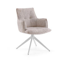 ARMLEHNSTUHL  Sitzfläche 180° drehbar Flachgewebe  Beige  - Beige/Weiß, MODERN, Textil/Metall (59/85/63cm) - MID.YOU