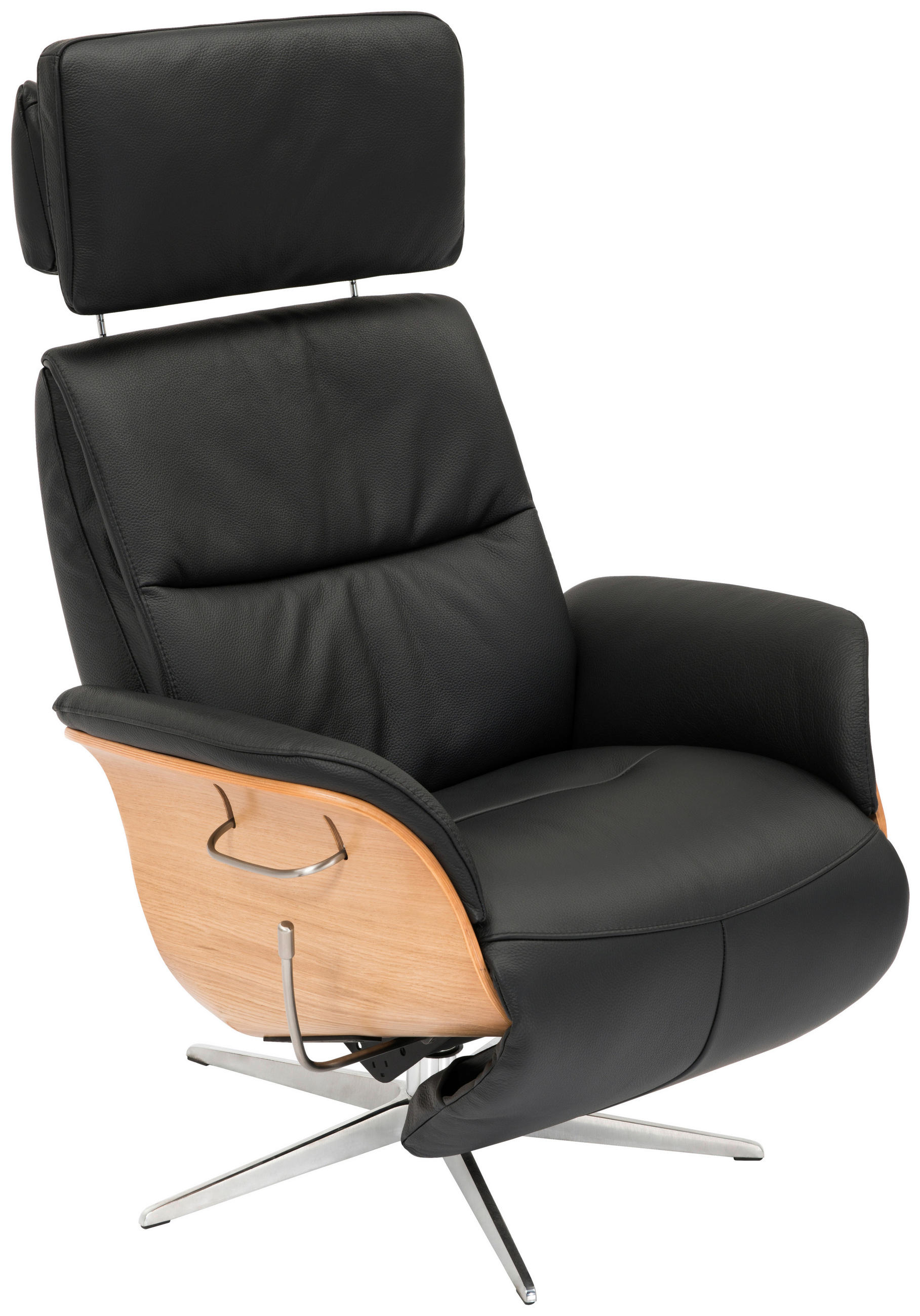 FÅTÖLJ i trä, läder svart  - kromfärg/svart, Design, metall/läder (80/104-113/76cm) - Welnova