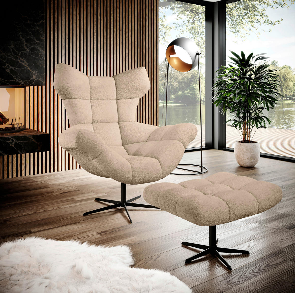 OHRENSESSEL in Chenille Taupe  - Taupe/Schwarz, Design, Textil/Metall (103/119/84cm) - Esposa