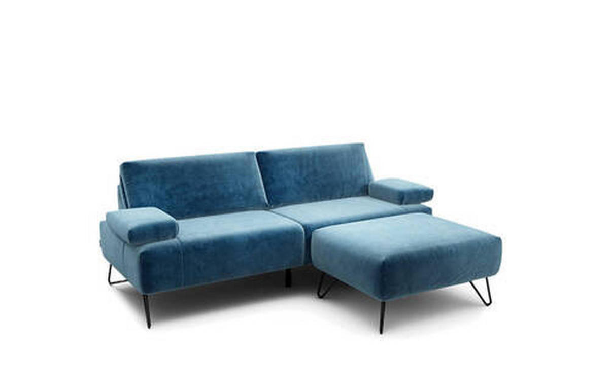 2,5-SITZER in Samt Blau  - Blau/Schwarz, Design, Textil/Metall (204-234/85/86-94cm) - SENSOO