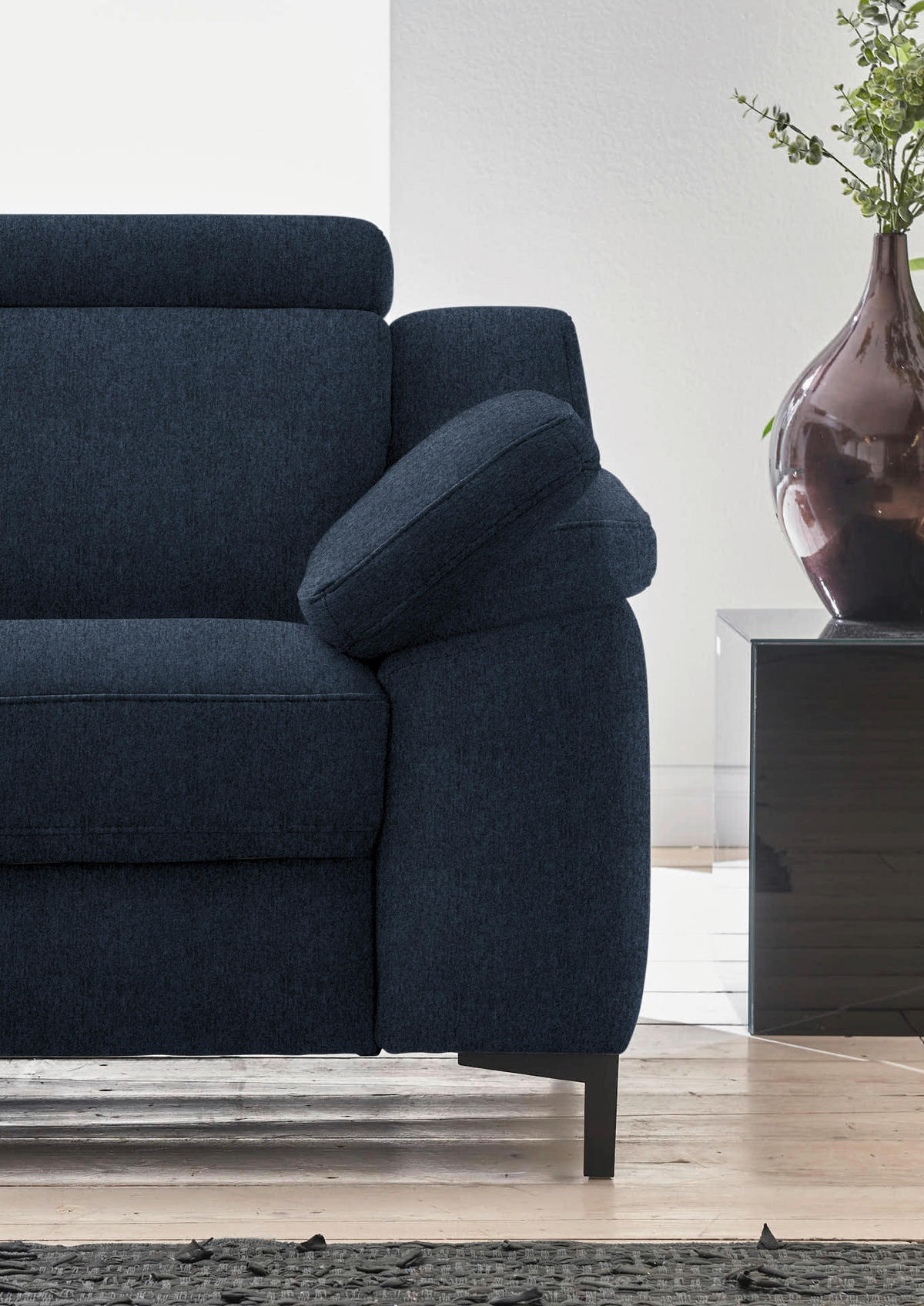 3-SITZER-SOFA in Chenille Blau  - Blau/Schwarz, Design, Textil/Metall (230/104/104cm) - Valdera