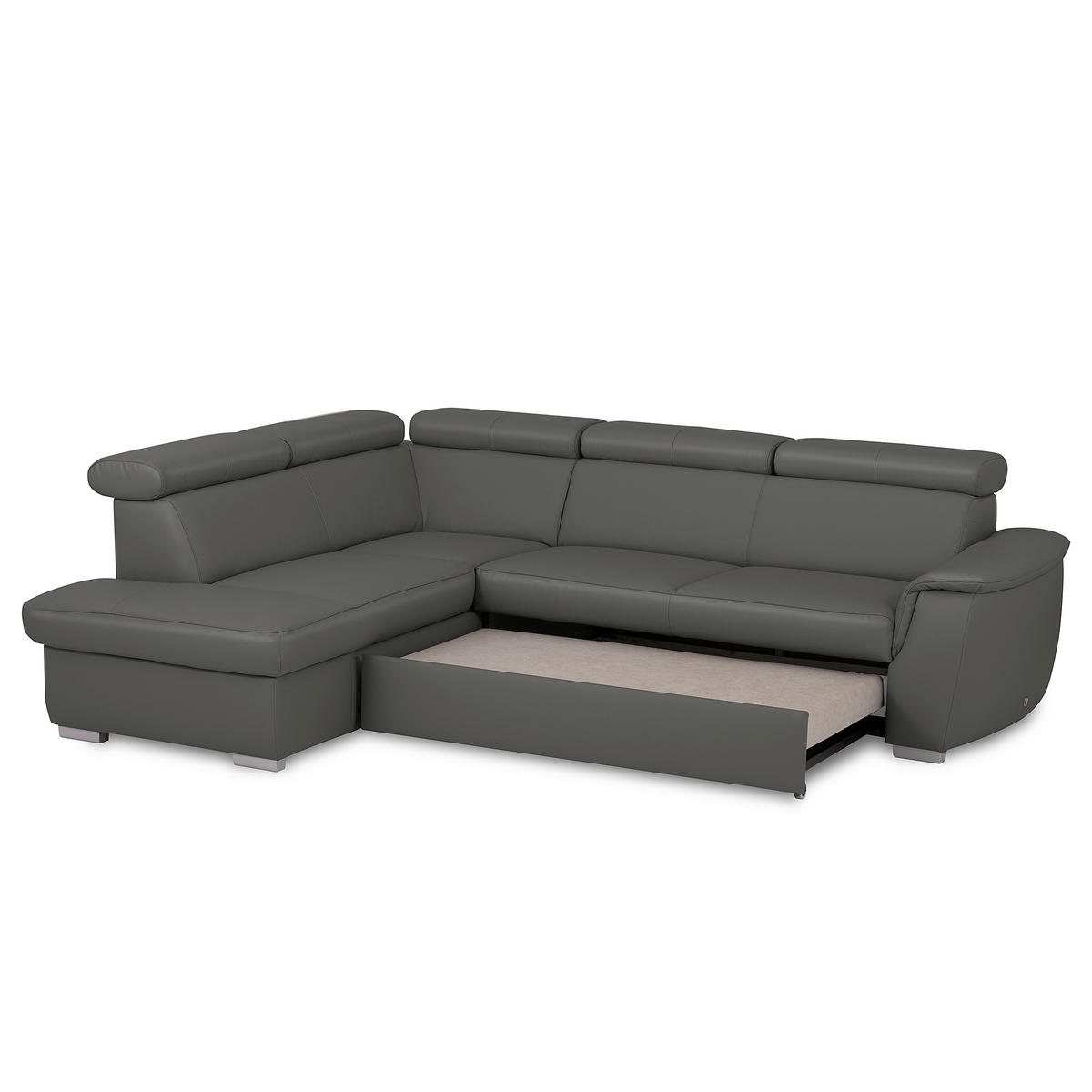 WOHNLANDSCHAFT  in Kombination Echtleder/Lederlook Anthrazit  - Anthrazit, Leder/Metall (211/262cm) - Celina Home