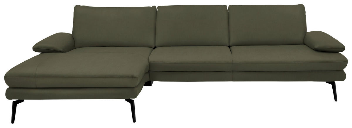 ECKSOFA in Echtleder Grün  180/310 cm  - Schwarz/Grün, Design, Leder/Metall (180/310cm) - Dieter Knoll