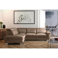 ECKSOFA Braun Mikrofaser Rücken echt, Relaxfunktion, Kopfteilverstellung  - Chromfarben/Braun, Design, Textil/Metall (276/238cm) - Livetastic