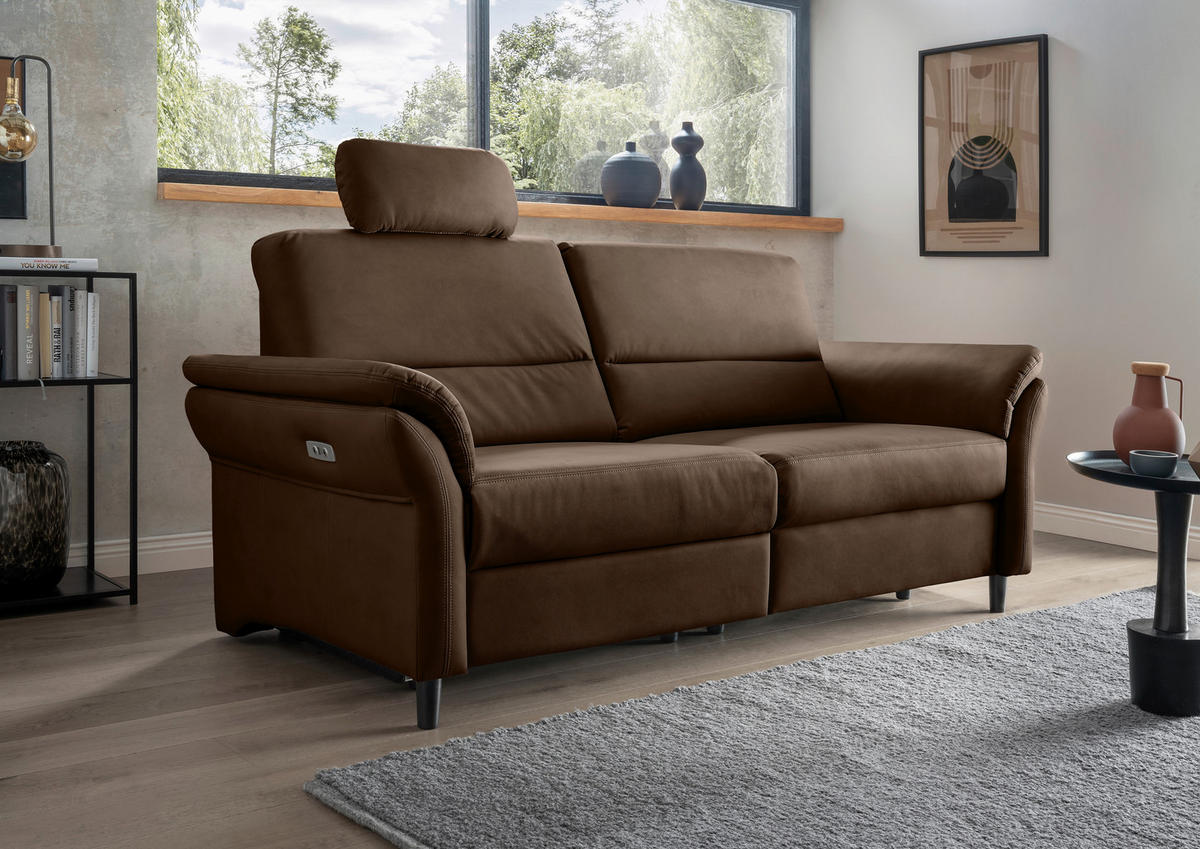 3-SITZER-SOFA in Lederlook Braun  - Schwarz/Braun, MODERN, Holz/Textil (192/90/89cm) - Livetastic