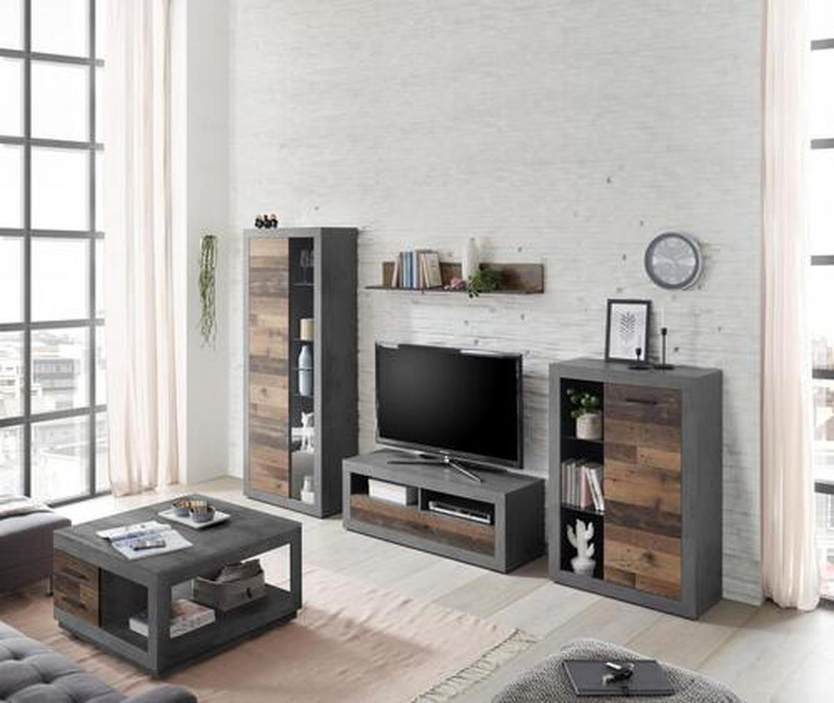 REGAL ZA DNEVNI BORAVAK antracit, braon   - braon/crna, Trendi, staklo/pločasti materijal (304/189/40cm) - Ti'me