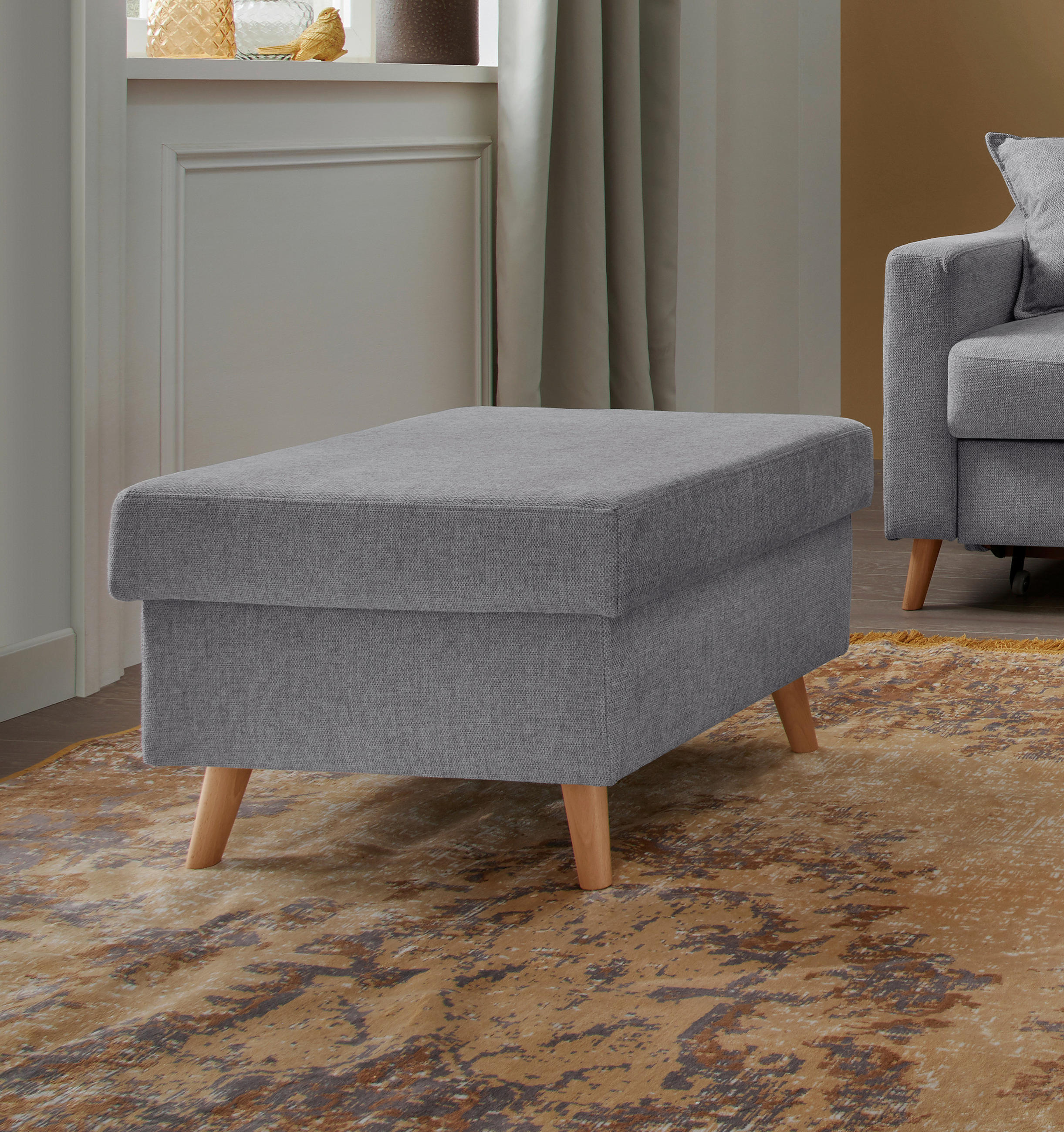 HOCKER Textil Dunkelgrau  - Dunkelgrau/Naturfarben, Design, Holz/Textil (61/43/61cm) - P & B
