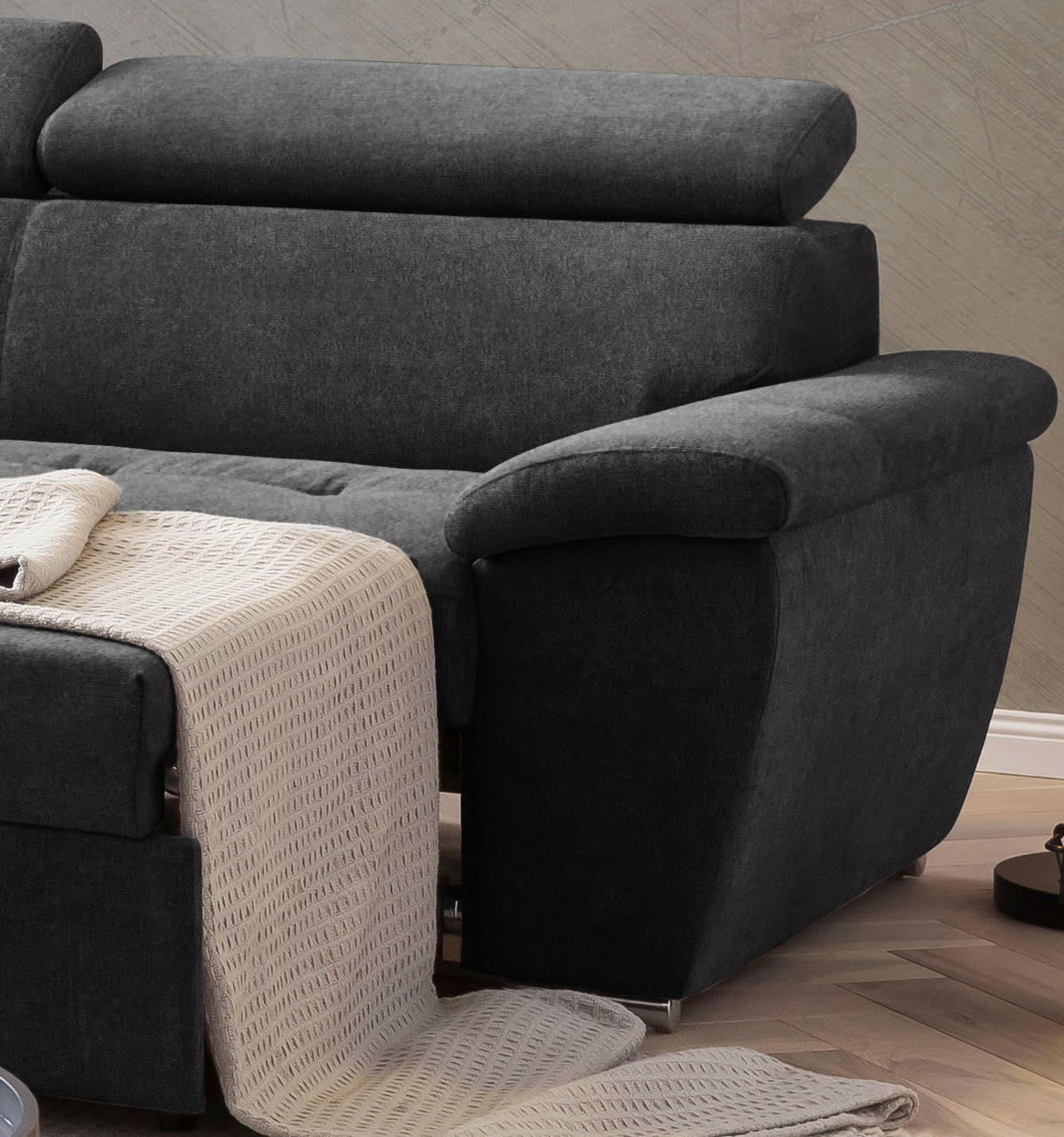 ECKSOFA in Mikrofaser Schwarz  - Chromfarben/Schwarz, Design, Textil/Metall (216/262cm) - Livetastic