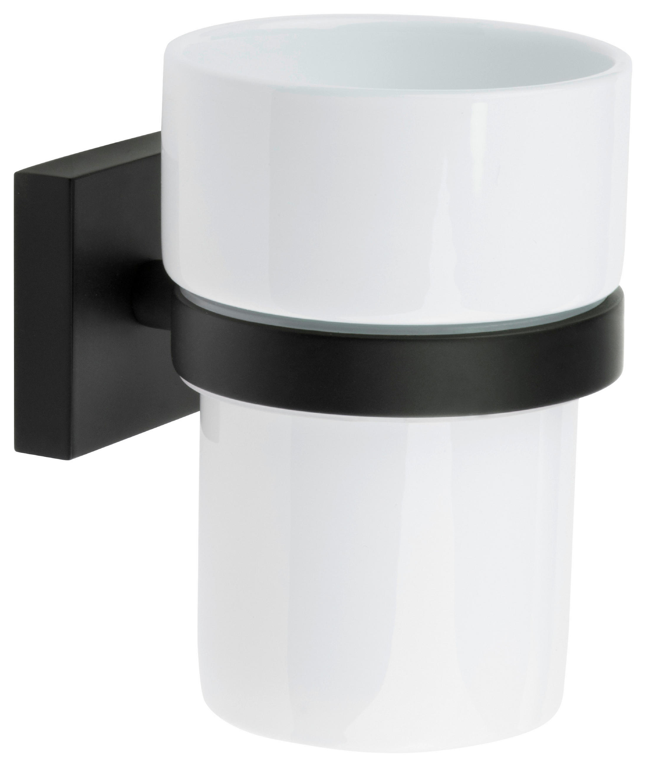 POHÁR NA ZUBNÉ KEFKY čierna, biela - čierna/biela, Basics, kov/keramika (7,5/9,8/9,3cm)