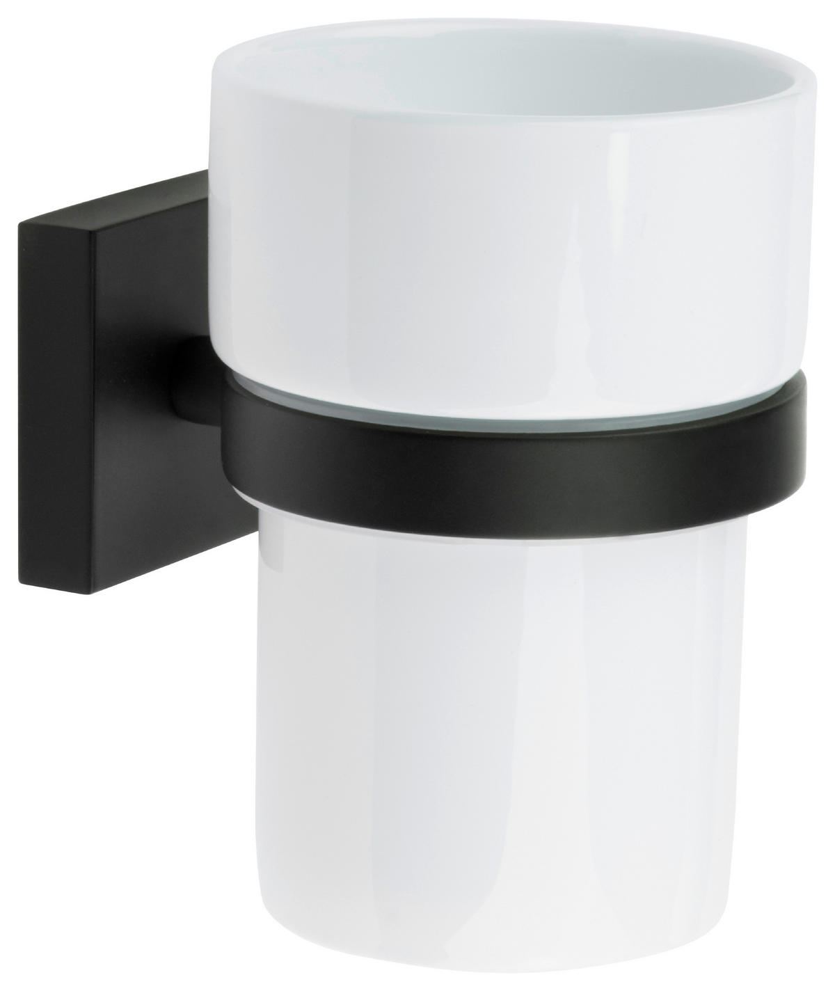POHÁR NA ZUBNÉ KEFKY čierna, biela - čierna/biela, Basics, kov/keramika (7,5/9,8/9,3cm)