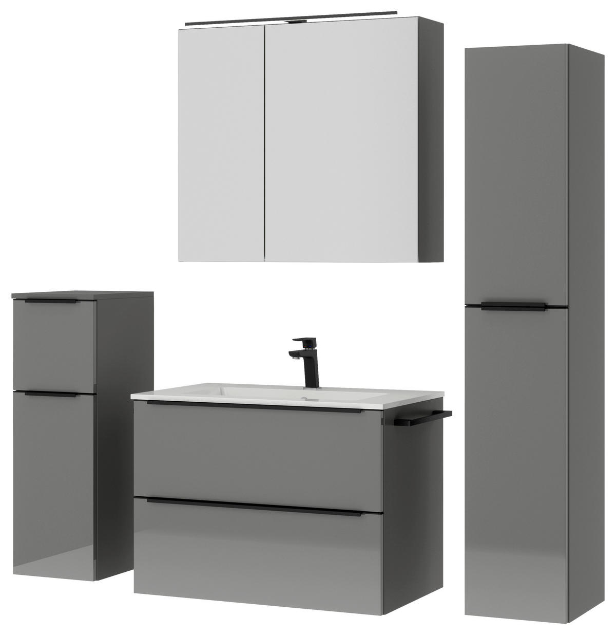 BADEZIMMER 5-teilig  in 141 cm  - Schieferfarben/Schwarz, MODERN, Holzwerkstoff/Stein (141cm) - Nobilia