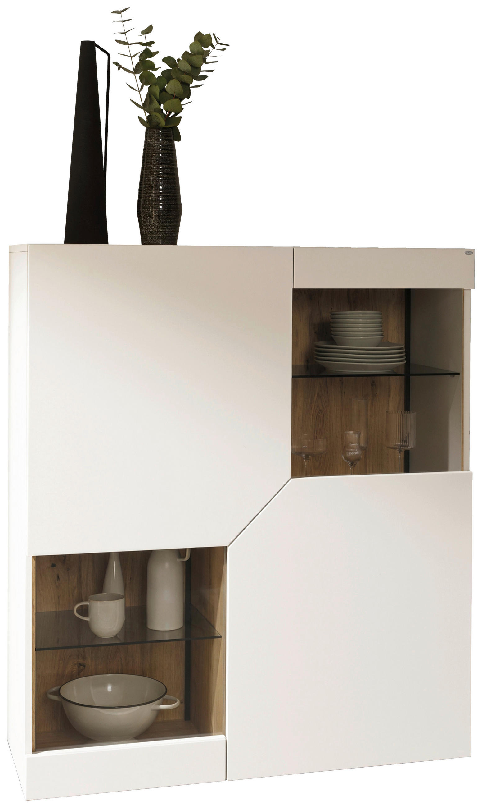 HIGHBOARD Weiss, Wildeiche  112/130/43 cm  - Wildeiche/Weiss, Design, Glas/Holz (112/130/43cm) - Voglauer