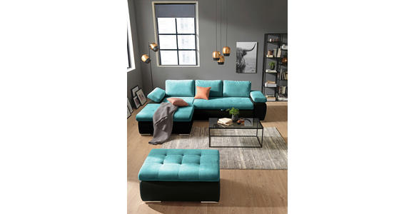 ECKSOFA in Flachgewebe Schwarz, Türkis 175/271 cm - Türkis/Schwarz, Design, Kunststoff/Textil (175/271cm) - Xora