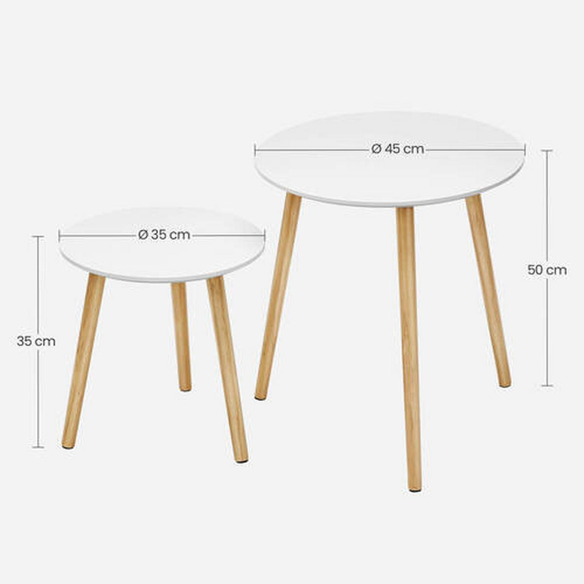 BEISTELLTISCHSET in Holzwerkstoff 35-45/35-45/35-50 cm  - Naturfarben/Weiß, Trend, Holz/Holzwerkstoff (35-45/35-45/35-50cm) - Boxxx