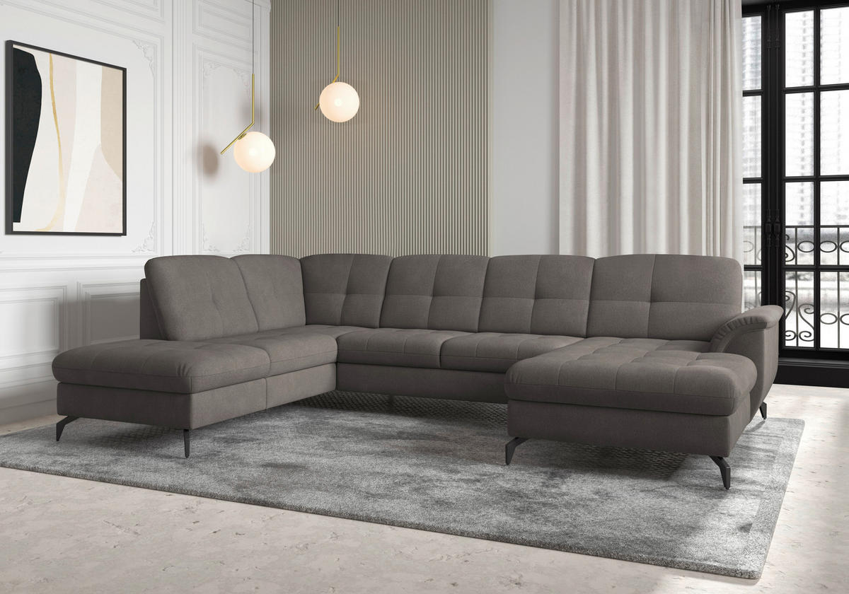 WOHNLANDSCHAFT in Flachgewebe Graphitfarben  - Schwarz/Graphitfarben, Modern, Textil/Metall (212/319/164cm) - Sit & More