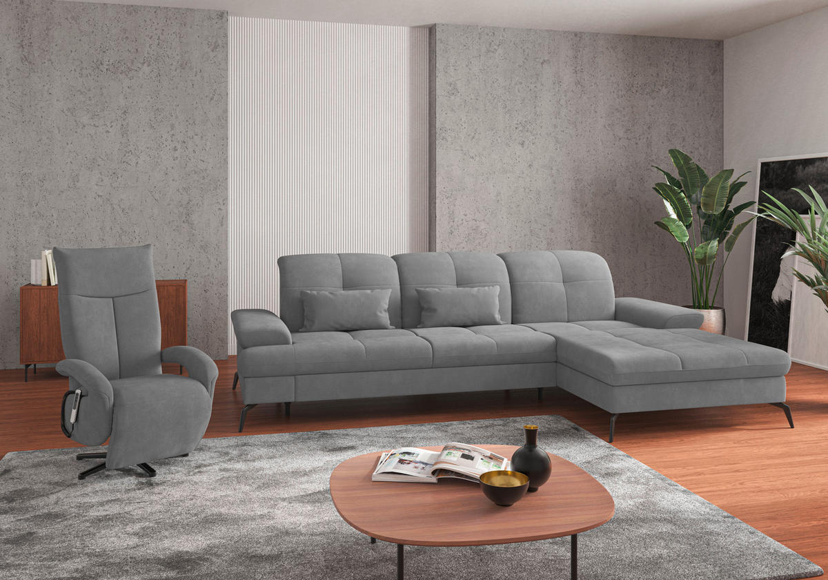 ECKSOFA in Flachgewebe Grau  - Schwarz/Grau, Konventionell, Textil/Metall (279/185cm) - Sit & More