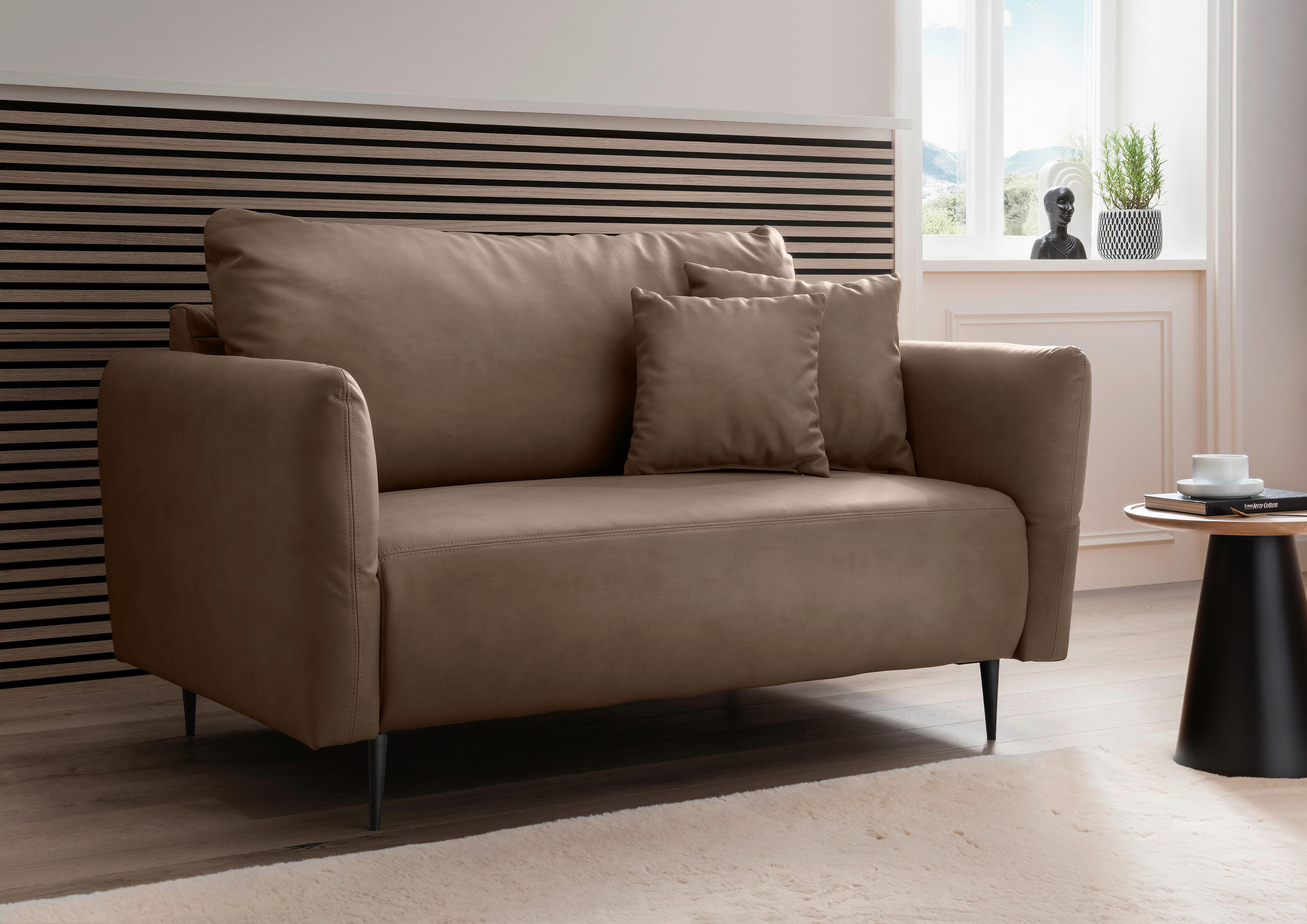2-SITZER-SOFA Lederlook Braun  - Schwarz/Braun, Design, Textil/Metall (163/97/102cm) - Livetastic