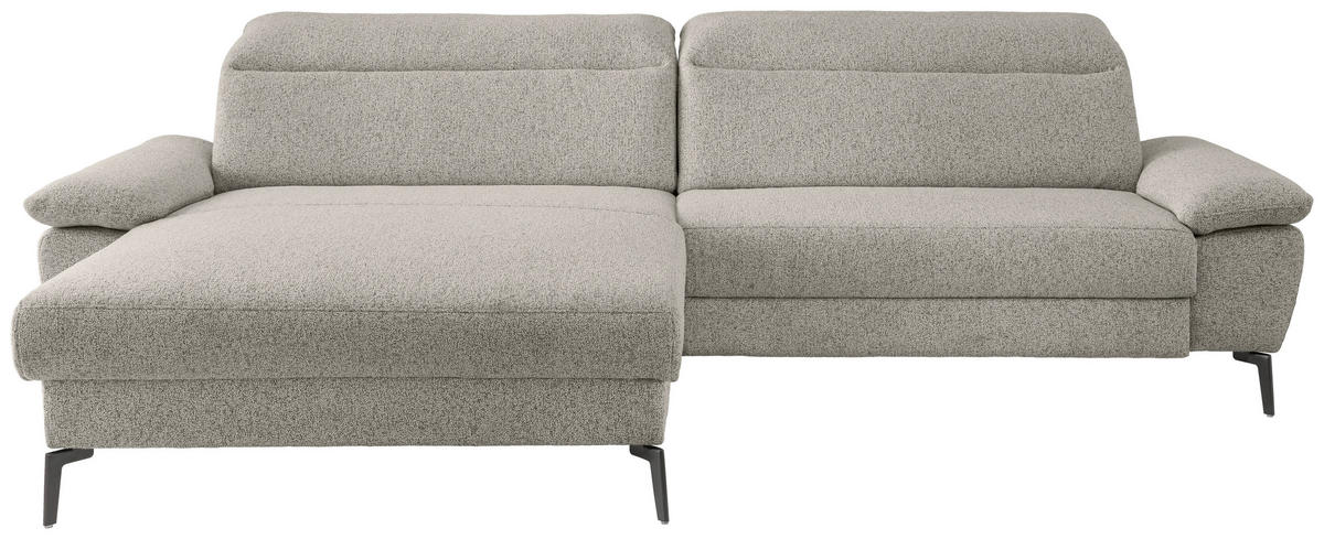 ECKSOFA CANCELLI Beige Struktur Zierkissen, Relaxfunktion  - Beige/Schwarz, KONVENTIONELL, Textil/Metall (178/300cm) - Livetastic