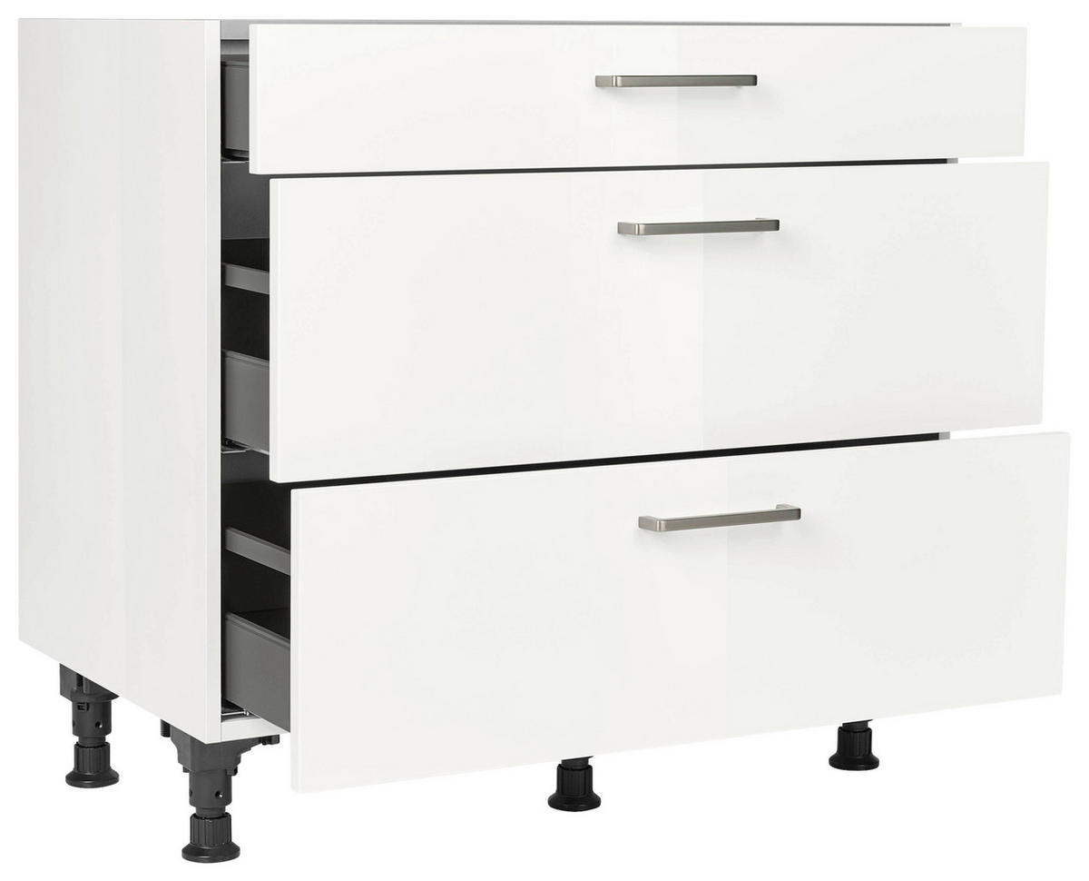 SCHUBKASTENUNTERSCHRANK 90/87/56 cm  in Weiß Hochglanz  - Edelstahlfarben/Weiß Hochglanz, MODERN, Holzwerkstoff/Metall (90/87/56cm) - Nobilia